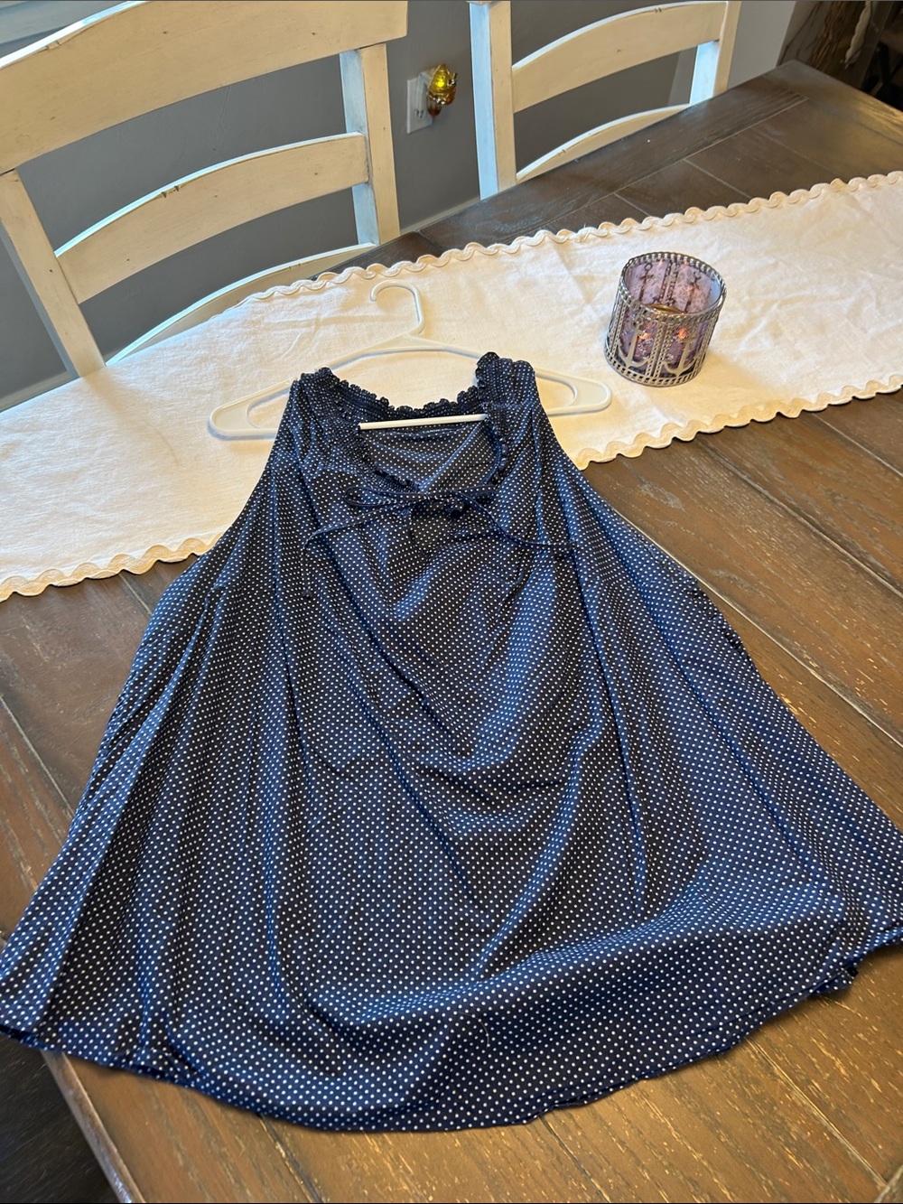 Lands' End Navy Polka Dot Sleeveless Top